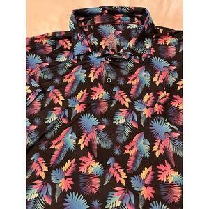 Performance Polo Golf Shirt Men's XL Black Colorful Floral Moisture Wick Anti-UV